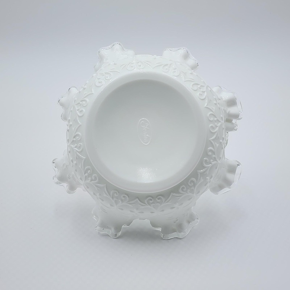 Fenton Spanish Lace White Milk Glass Silver Crest Basket Clear Rim Vintage - Picture 6 of 13